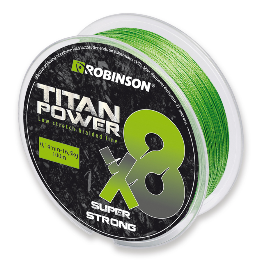 Pletená šnúra Robinson Titan Power X8, 0,14mm (100m)