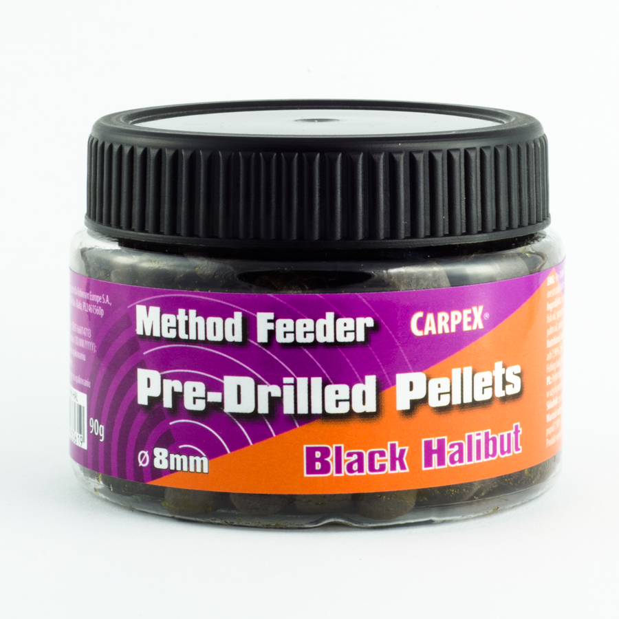 Carpex Method Feeder Pelety predvŕtané - Black Halibut , Ø 8mm (90g)